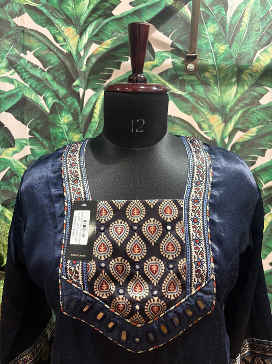 Midnight Mirror Kurti โ Indigo Kutchi Charm