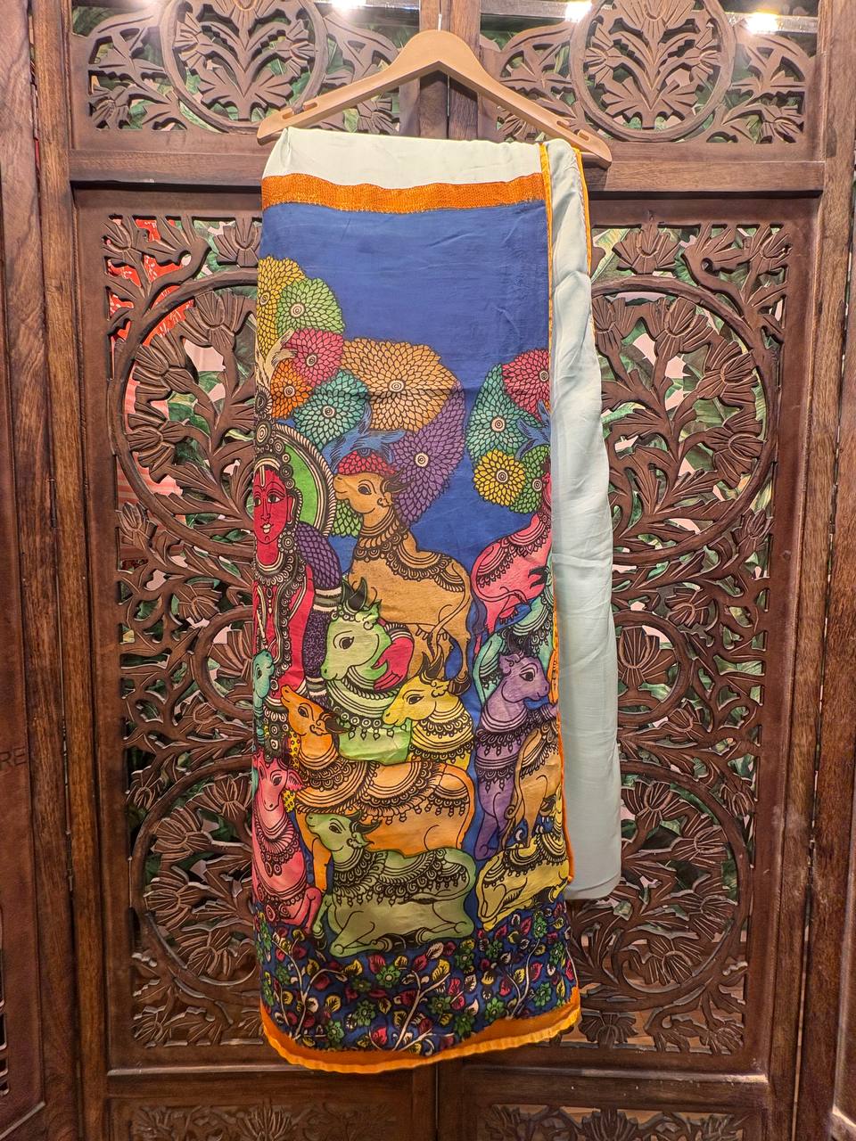 Rosaya 'Vrindavan Leela' Shrinathji Pichwai Art Saree