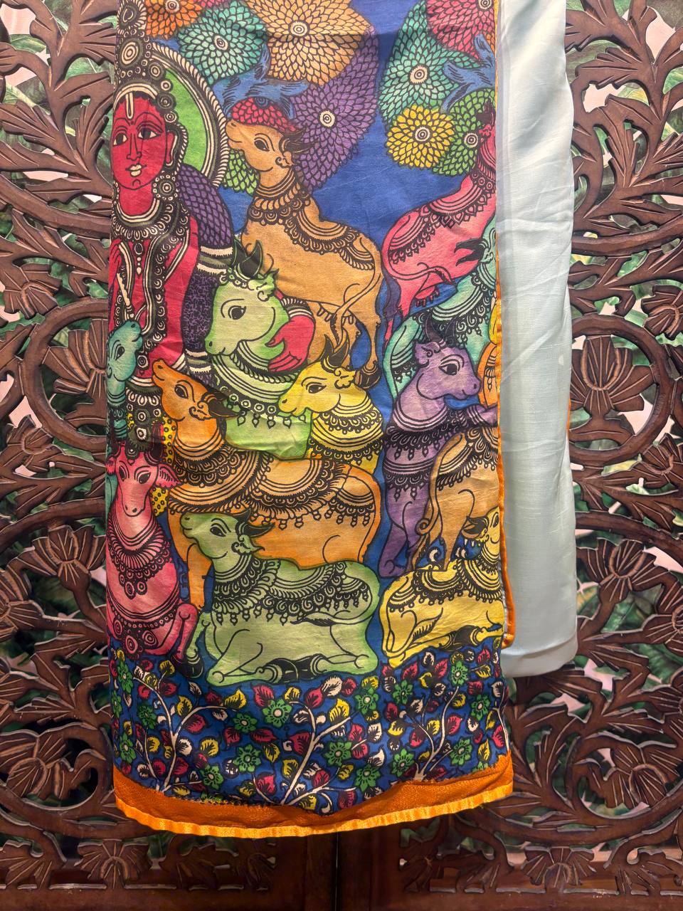 Rosaya 'Vrindavan Leela' Shrinathji Pichwai Art Saree