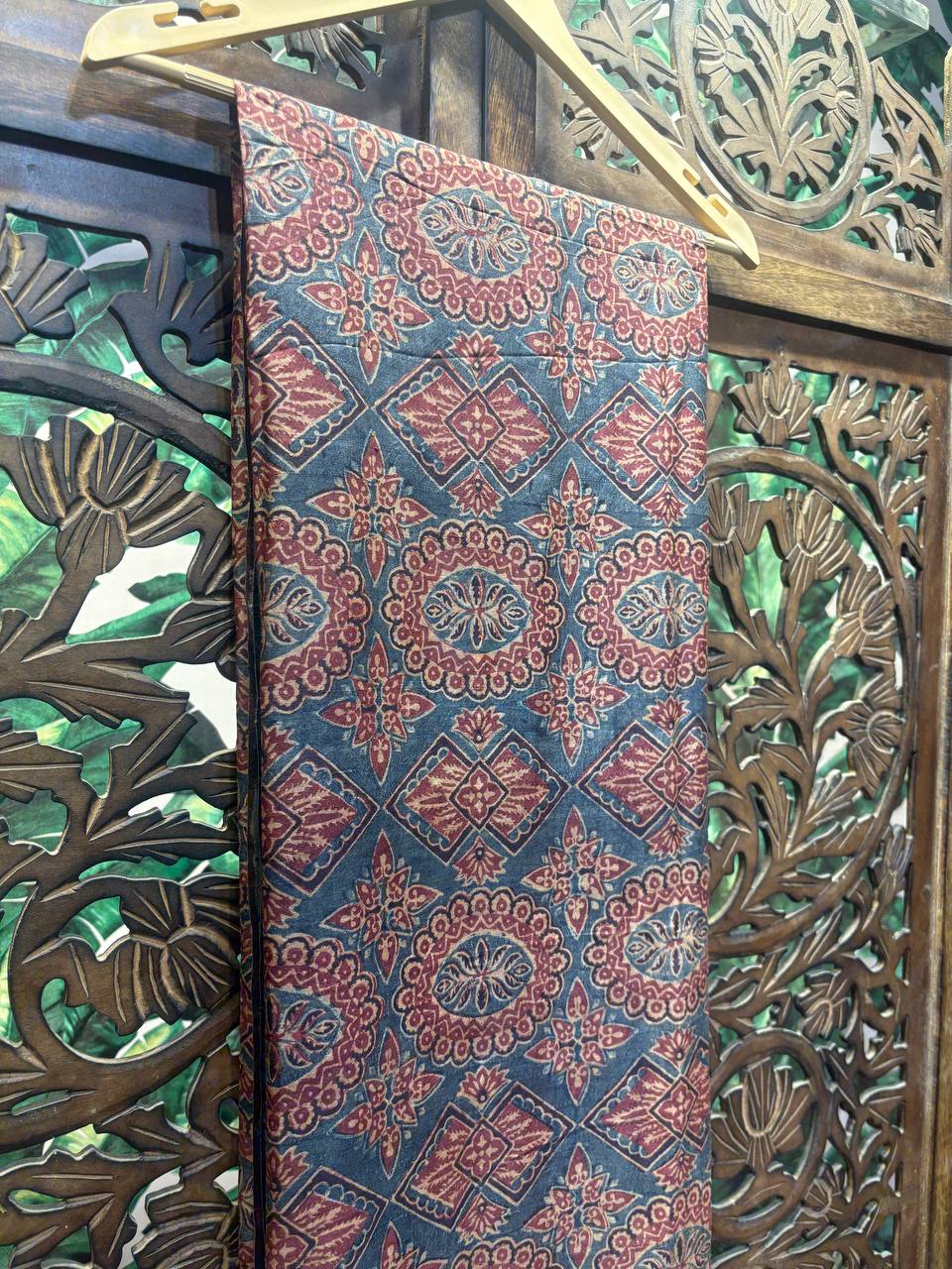 Mihira - Handcrafted Ajrakh Saree with Lambani Embroidery