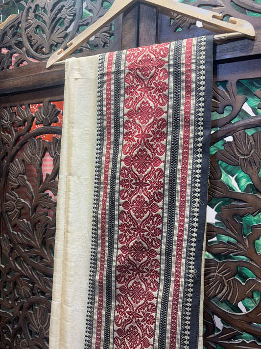 Rosaya 'Parijat' Woven Border Tussar Silk Saree