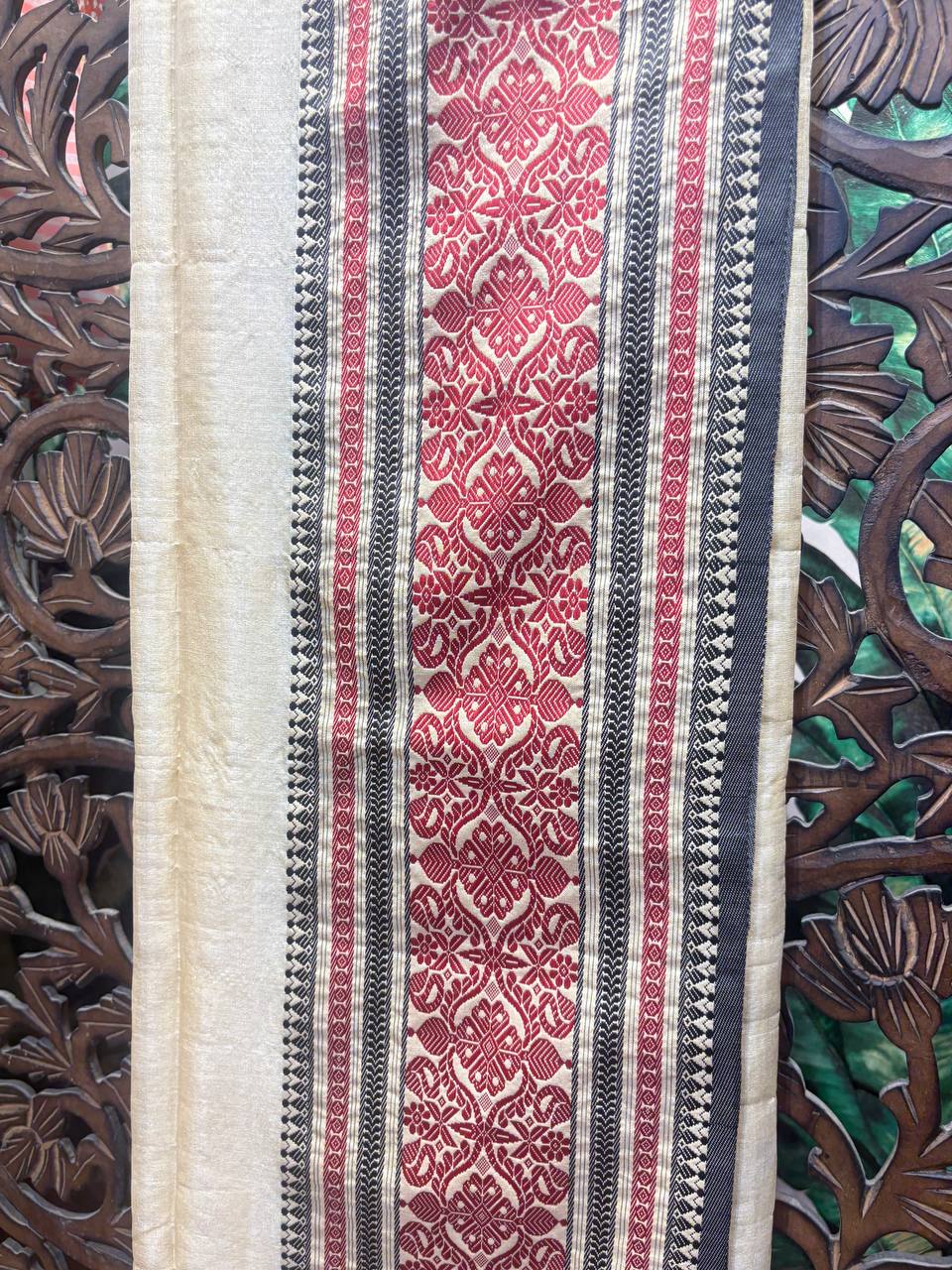 Rosaya 'Parijat' Woven Border Tussar Silk Saree
