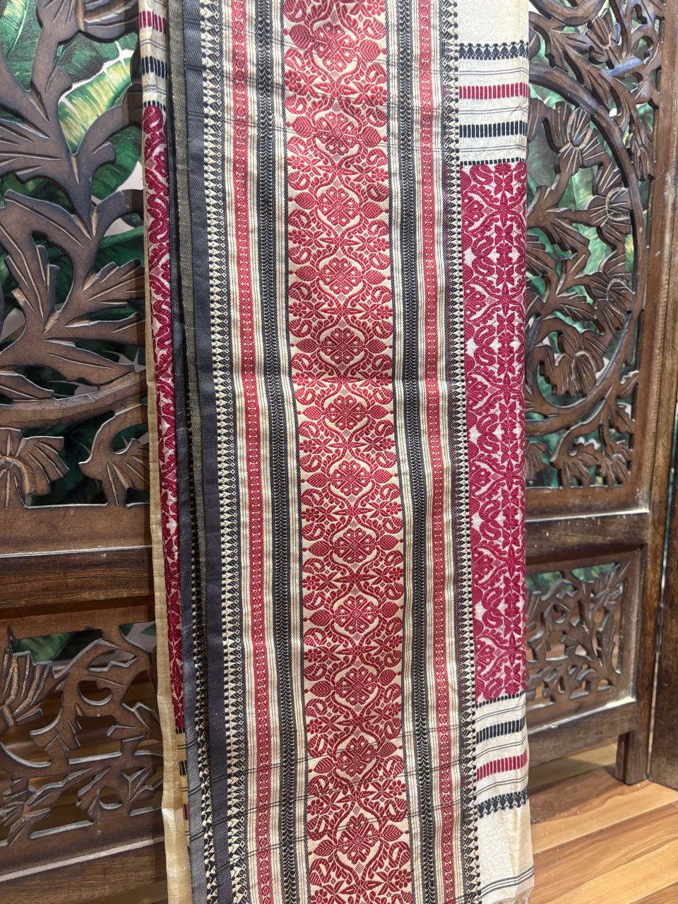 Rosaya 'Parijat' Woven Border Tussar Silk Saree