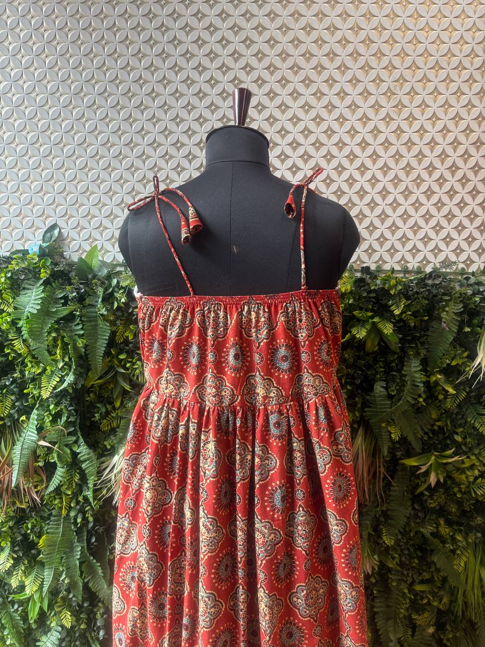 Ajrakh Handblock Cotton One-Piece Maxi Dress – Traditional Boho Flared Outfit