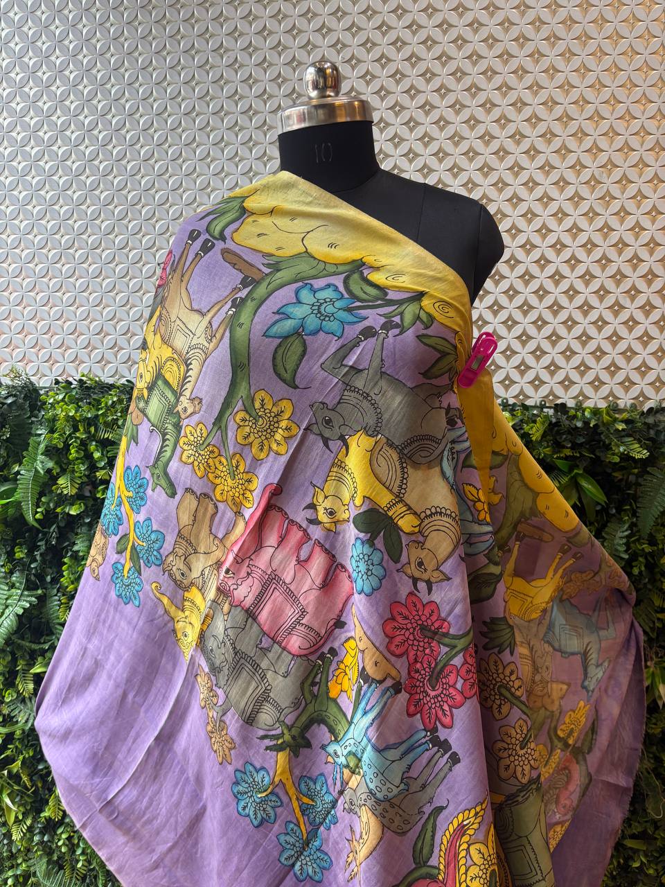 Naina - Lilac & Yellow Hand-Painted Kalamkari Dupatta