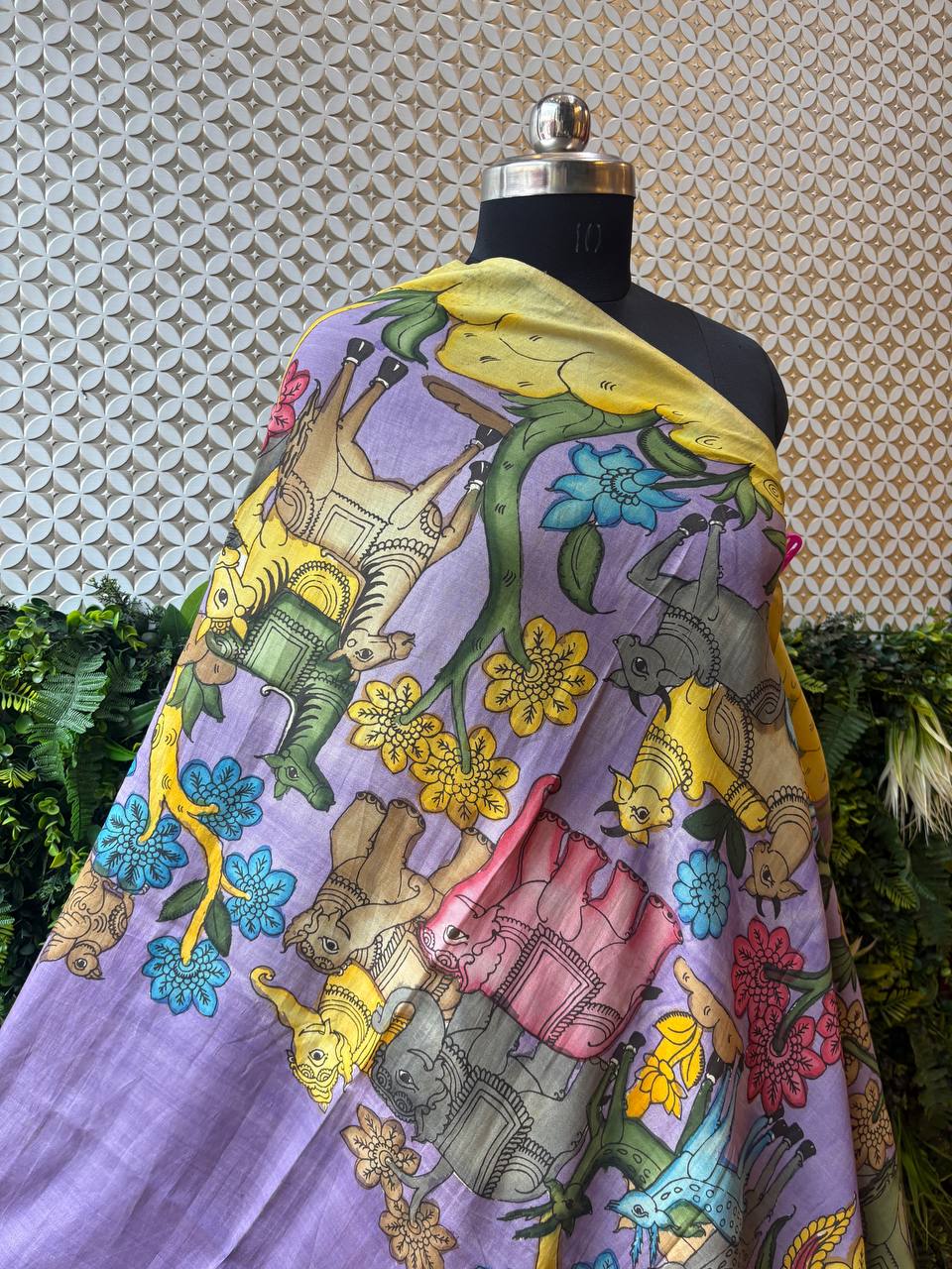 Naina - Lilac & Yellow Hand-Painted Kalamkari Dupatta