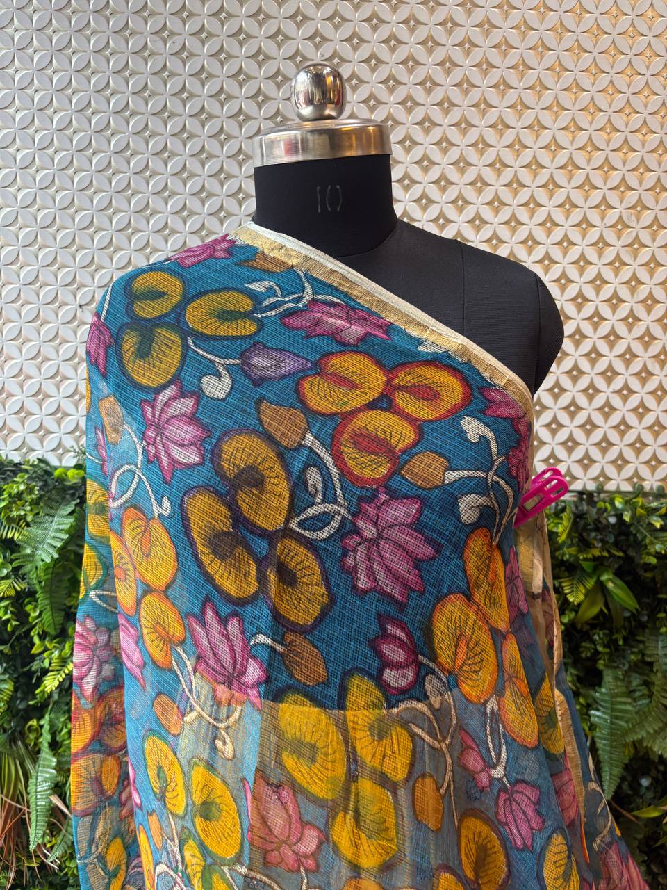Kamalini - Teal Blue Lotus Pond Kota Silk Dupatta