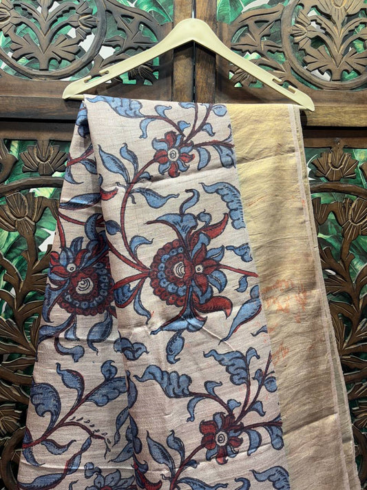 VanaLeela - Hand-Painted Pure Tussar Silk Kalamkari Saree