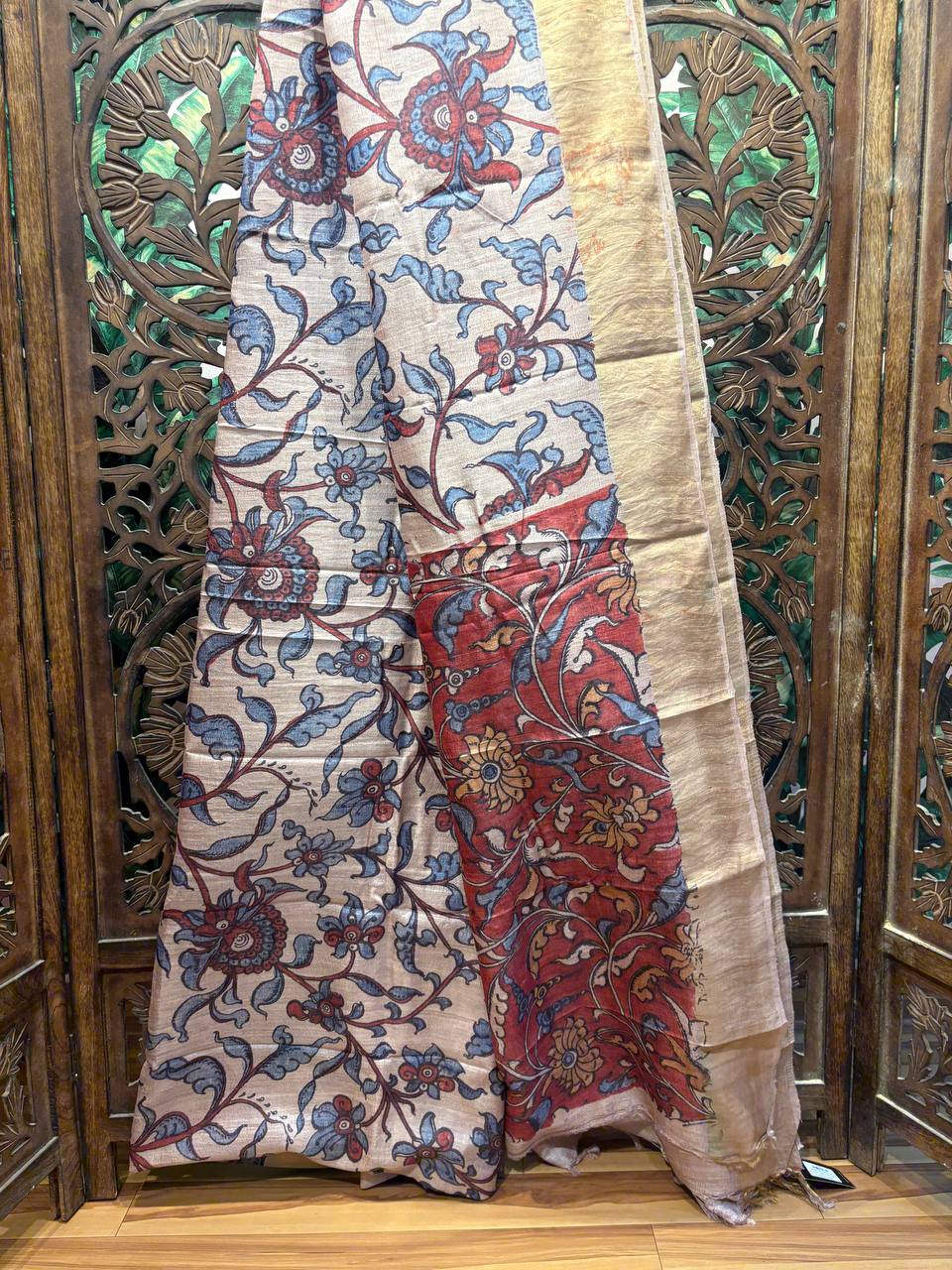 VanaLeela - Hand-Painted Pure Tussar Silk Kalamkari Saree
