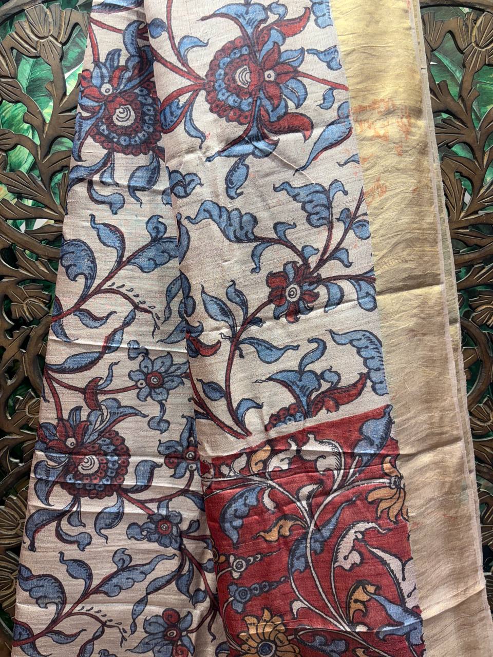 VanaLeela - Hand-Painted Pure Tussar Silk Kalamkari Saree