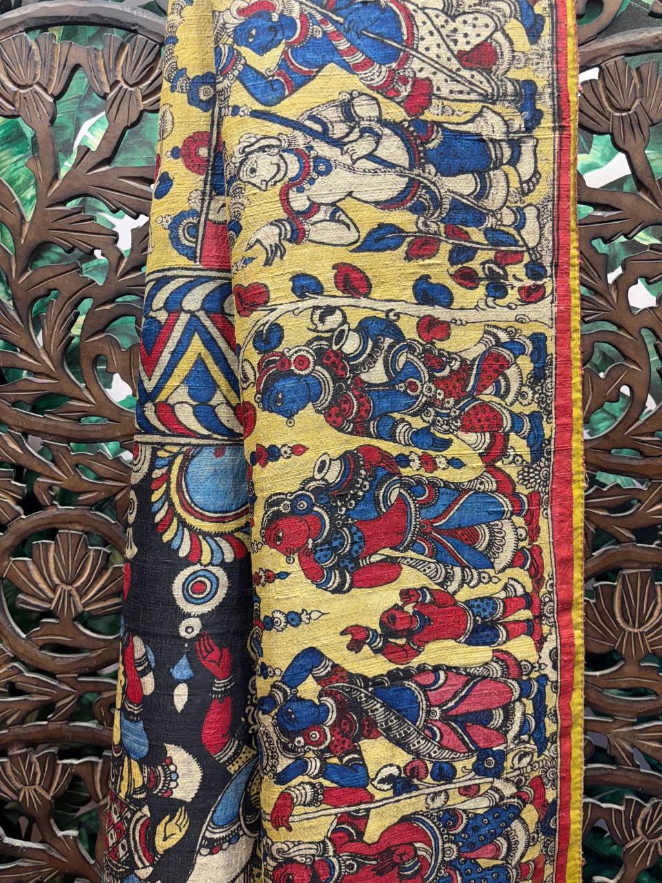 Mahagatha - Mythological Hand-Painted Tussar Kalamkari Saree