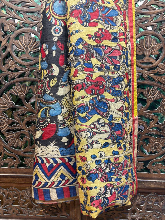Mahagatha - Mythological Hand-Painted Tussar Kalamkari Saree