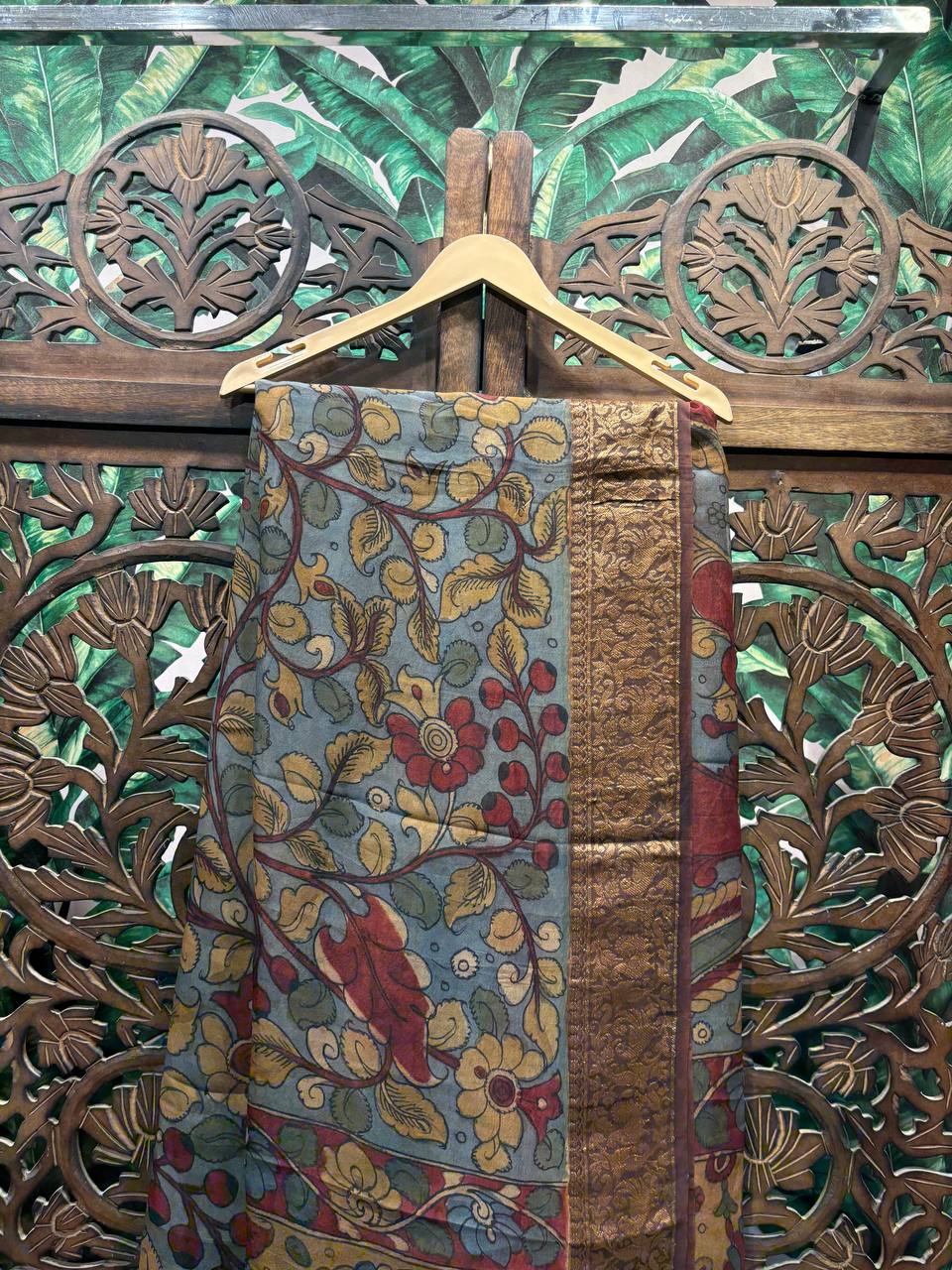 Vriksha - Hand-Painted Kalamkari Kanchipuram Silk Saree