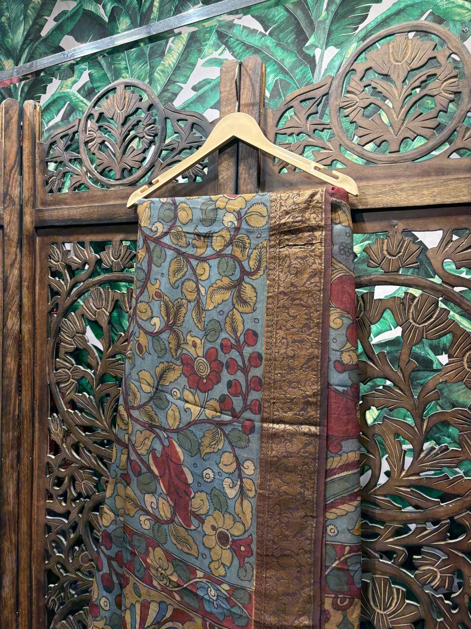 Vriksha - Hand-Painted Kalamkari Kanchipuram Silk Saree