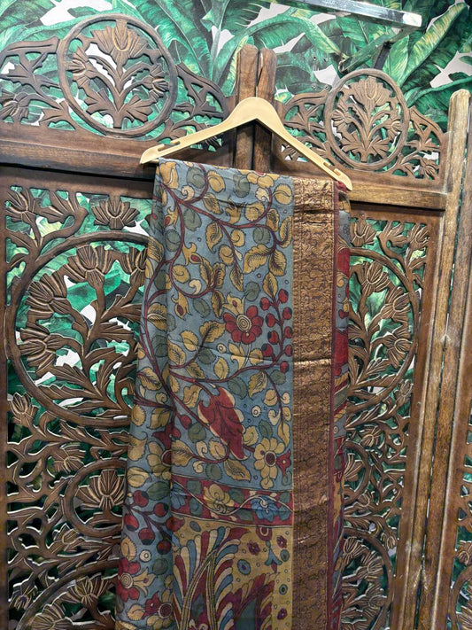 Vriksha - Hand-Painted Kalamkari Kanchipuram Silk Saree