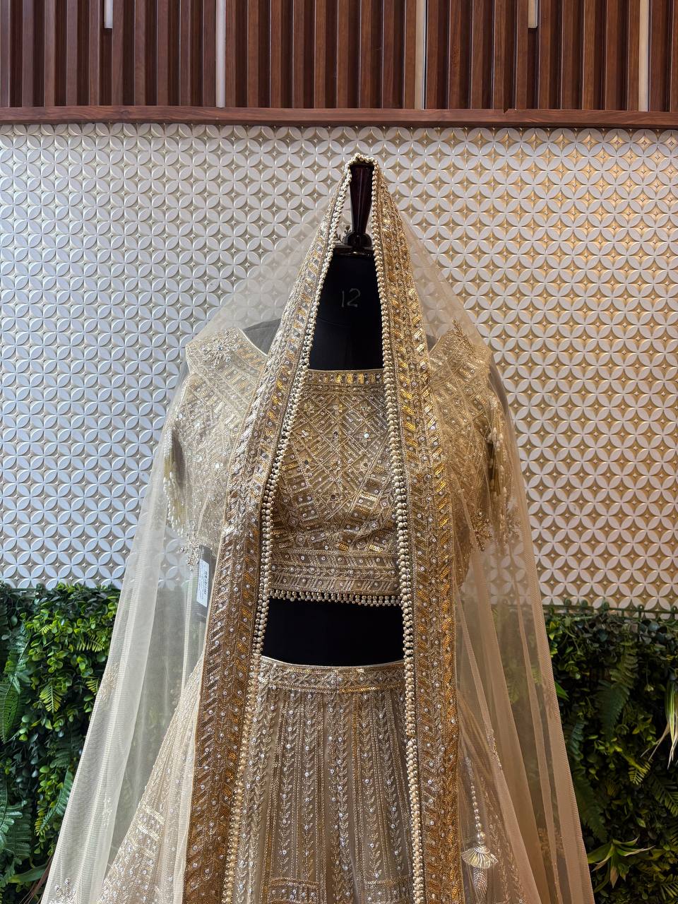 Champagne Gold Sequin & Mirror Work Lehenga Set by Lable Rosaya