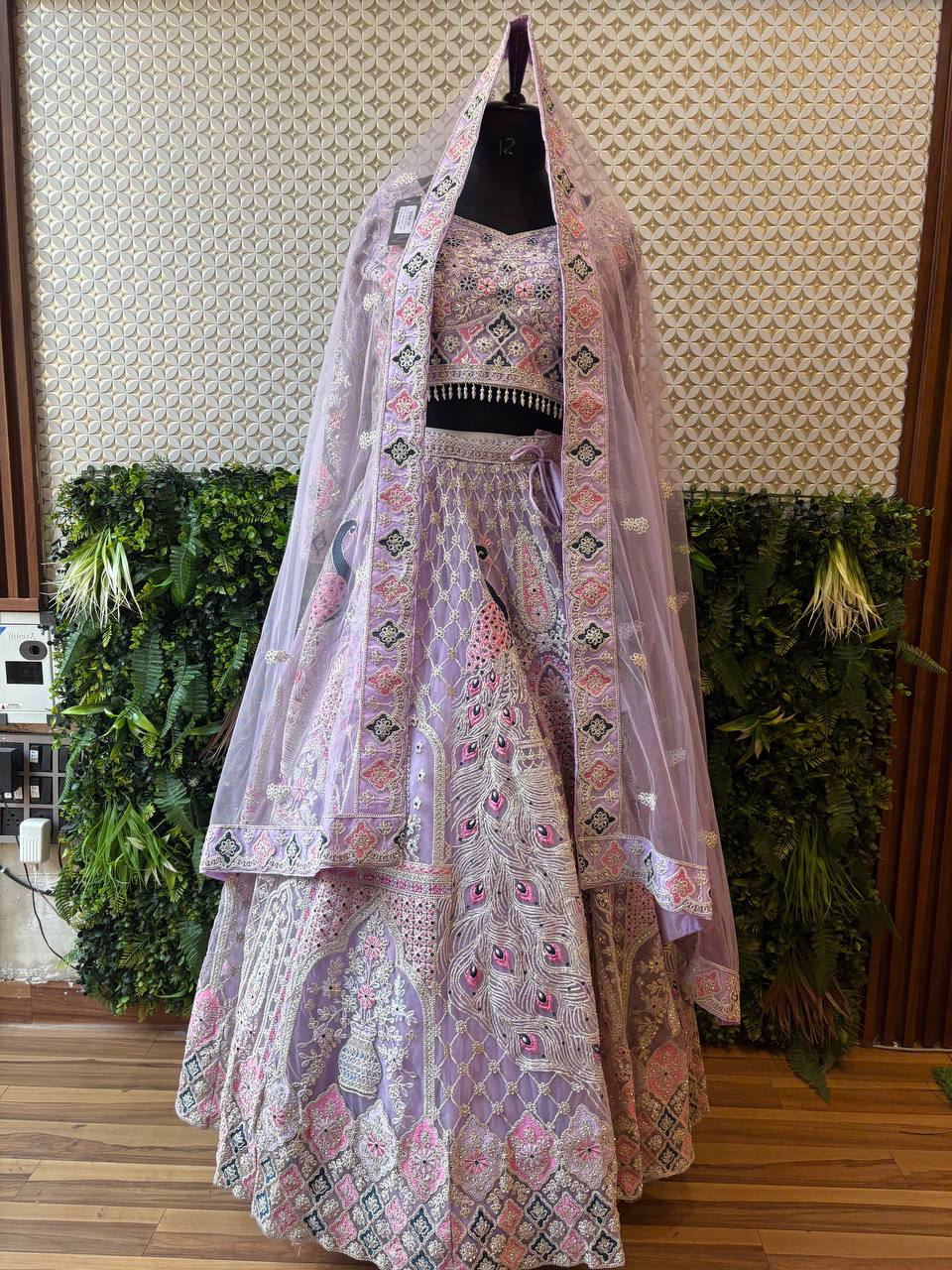 Lavender Peacock Embroidered Lehenga Set by Lable Rosaya