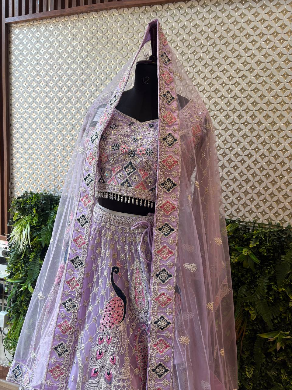Lavender Peacock Embroidered Lehenga Set by Lable Rosaya