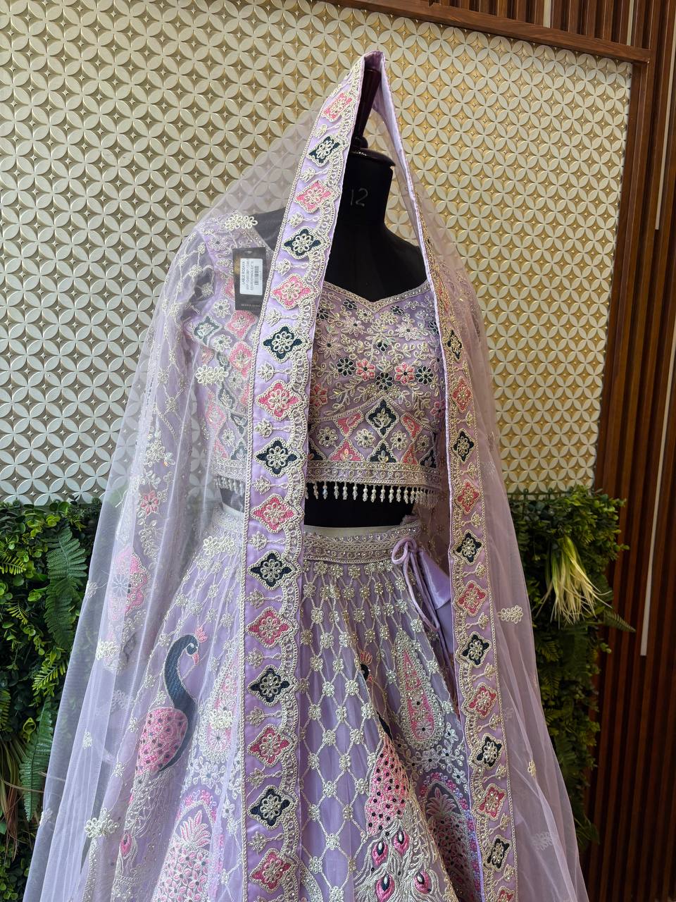 Lavender Peacock Embroidered Lehenga Set by Lable Rosaya