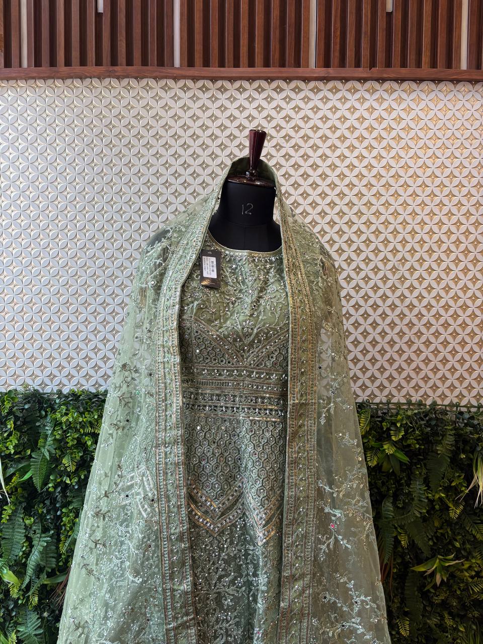 Ethereal Sage Green Peplum Sharara Suit by Lable Rosaya