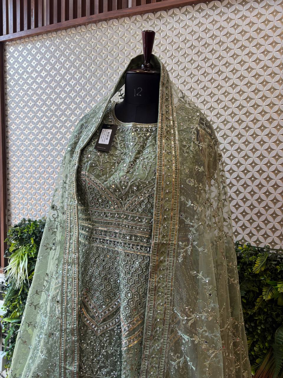 Ethereal Sage Green Peplum Sharara Suit by Lable Rosaya