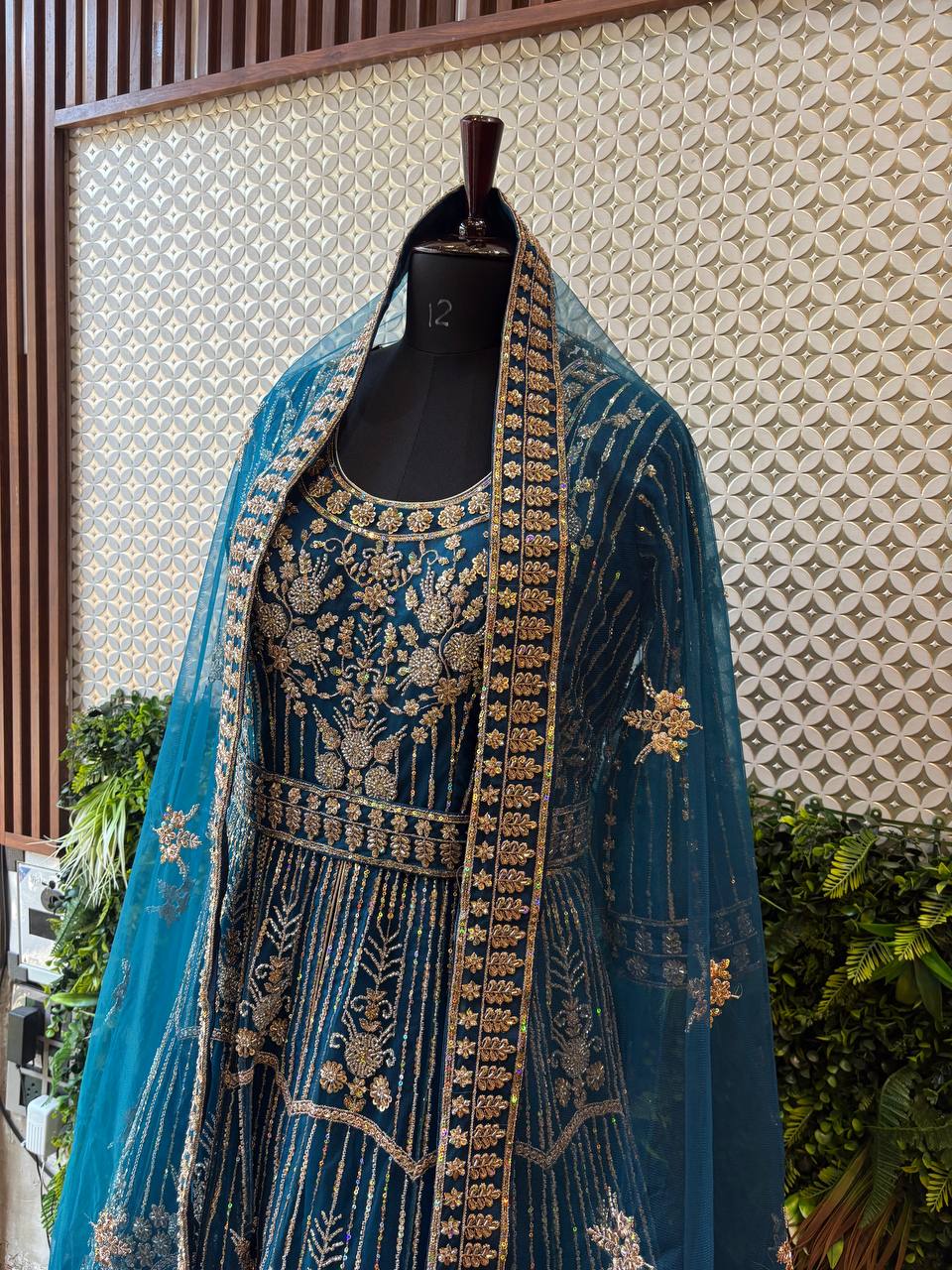 Regal Teal Blue Bridal Anarkali Gown by Lable Rosaya