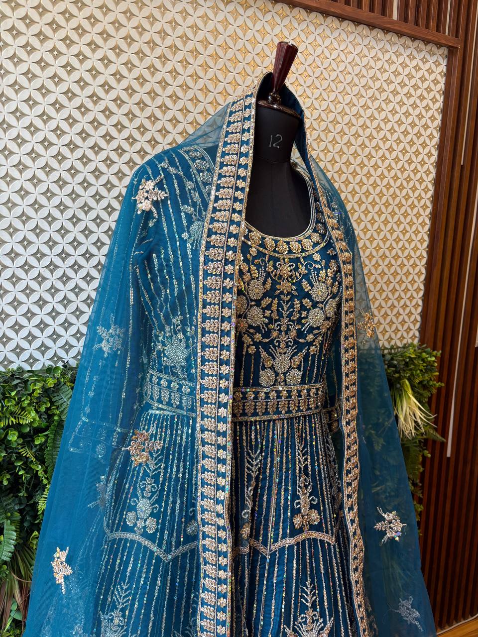 Regal Teal Blue Bridal Anarkali Gown by Lable Rosaya