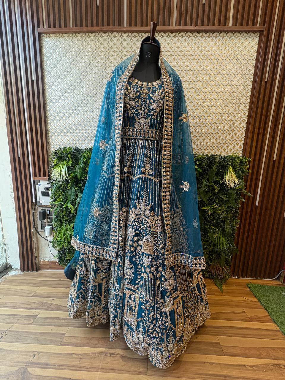 Regal Teal Blue Bridal Anarkali Gown by Lable Rosaya