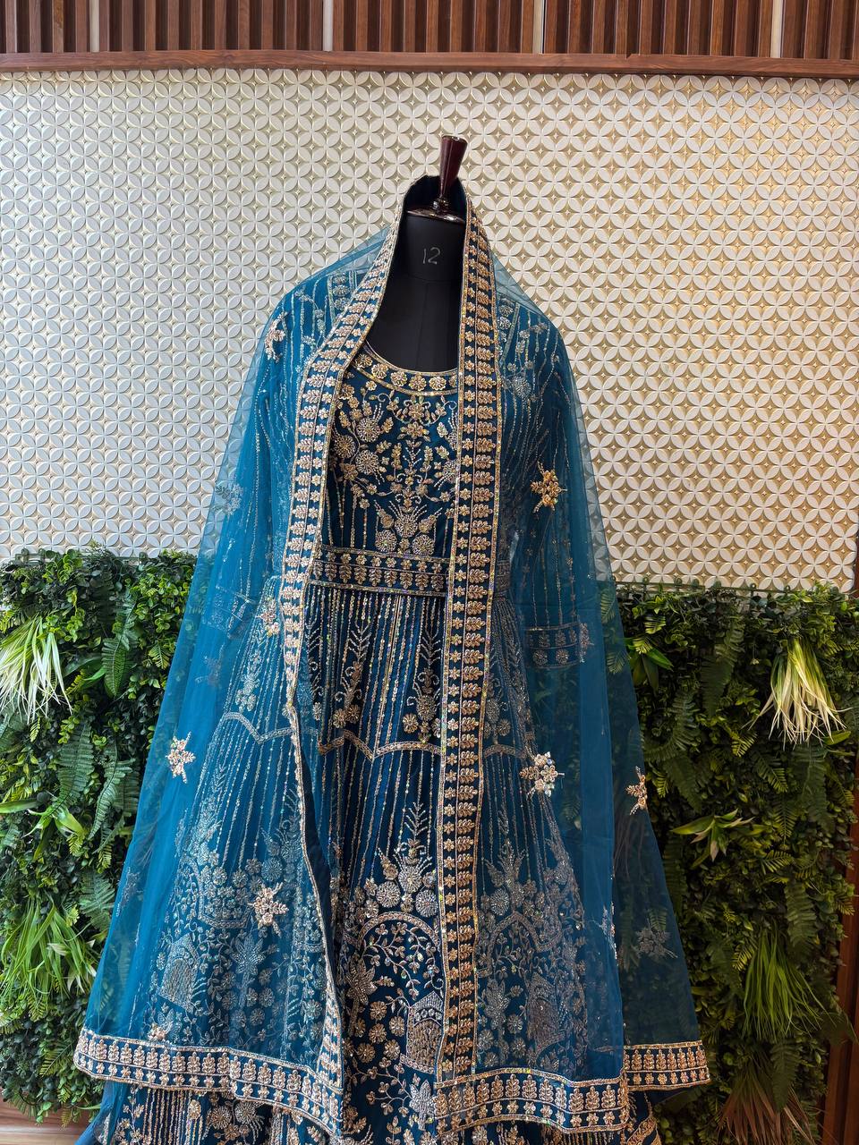 Regal Teal Blue Bridal Anarkali Gown by Lable Rosaya