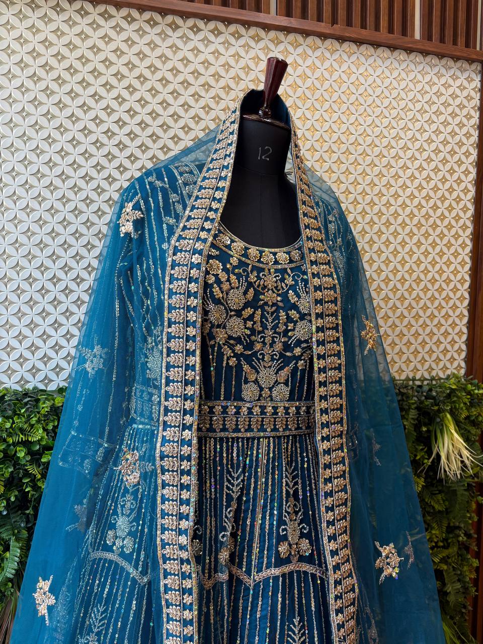 Regal Teal Blue Bridal Anarkali Gown by Lable Rosaya