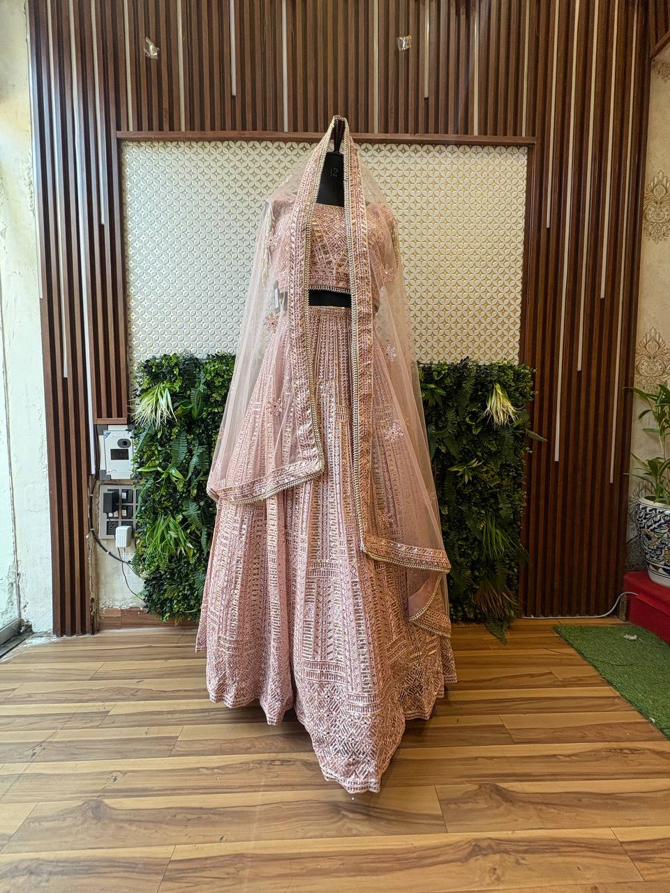 Dusty Rose Pearl & Sequin Lehenga Set by Lable Rosaya