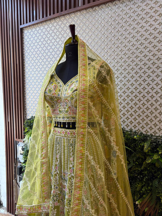 Dusty Rose Pearl & Sequin Lehenga Set by Lable Rosaya