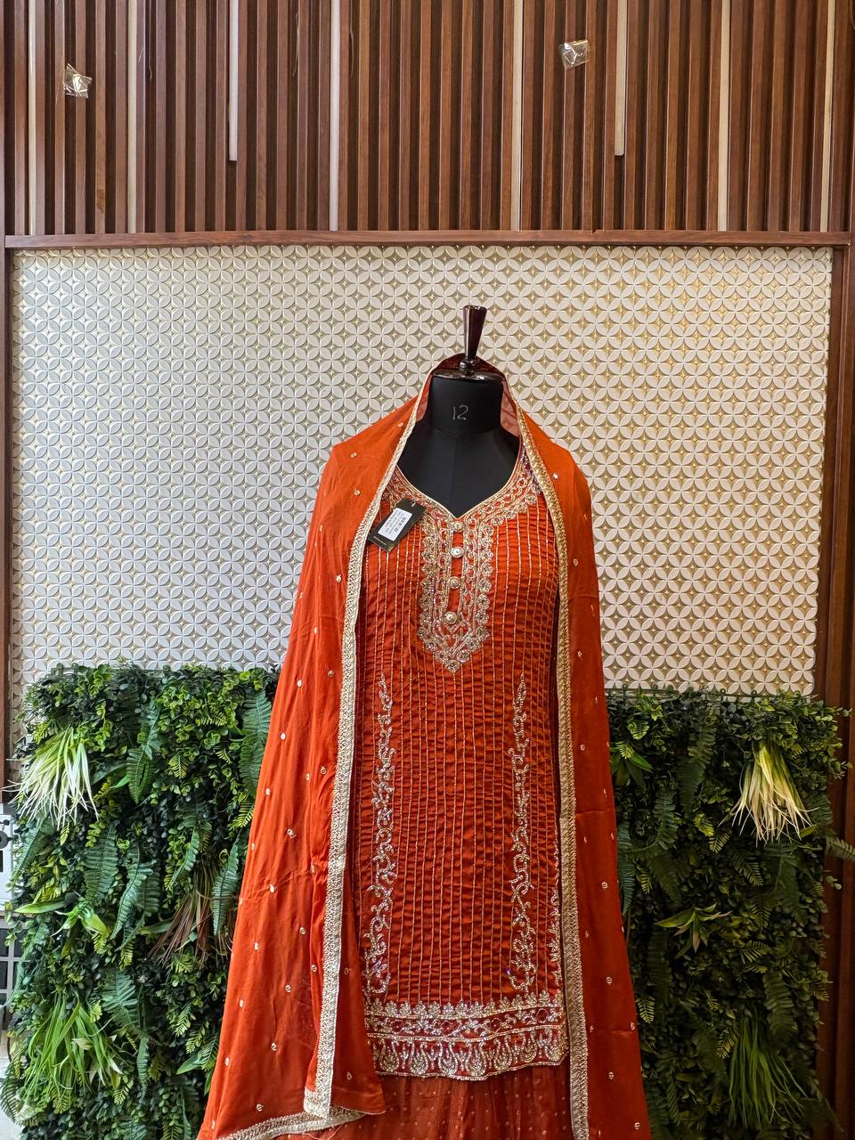 Regal Rust Zardozi Embroidered Kurta Set by Lable Rosaya