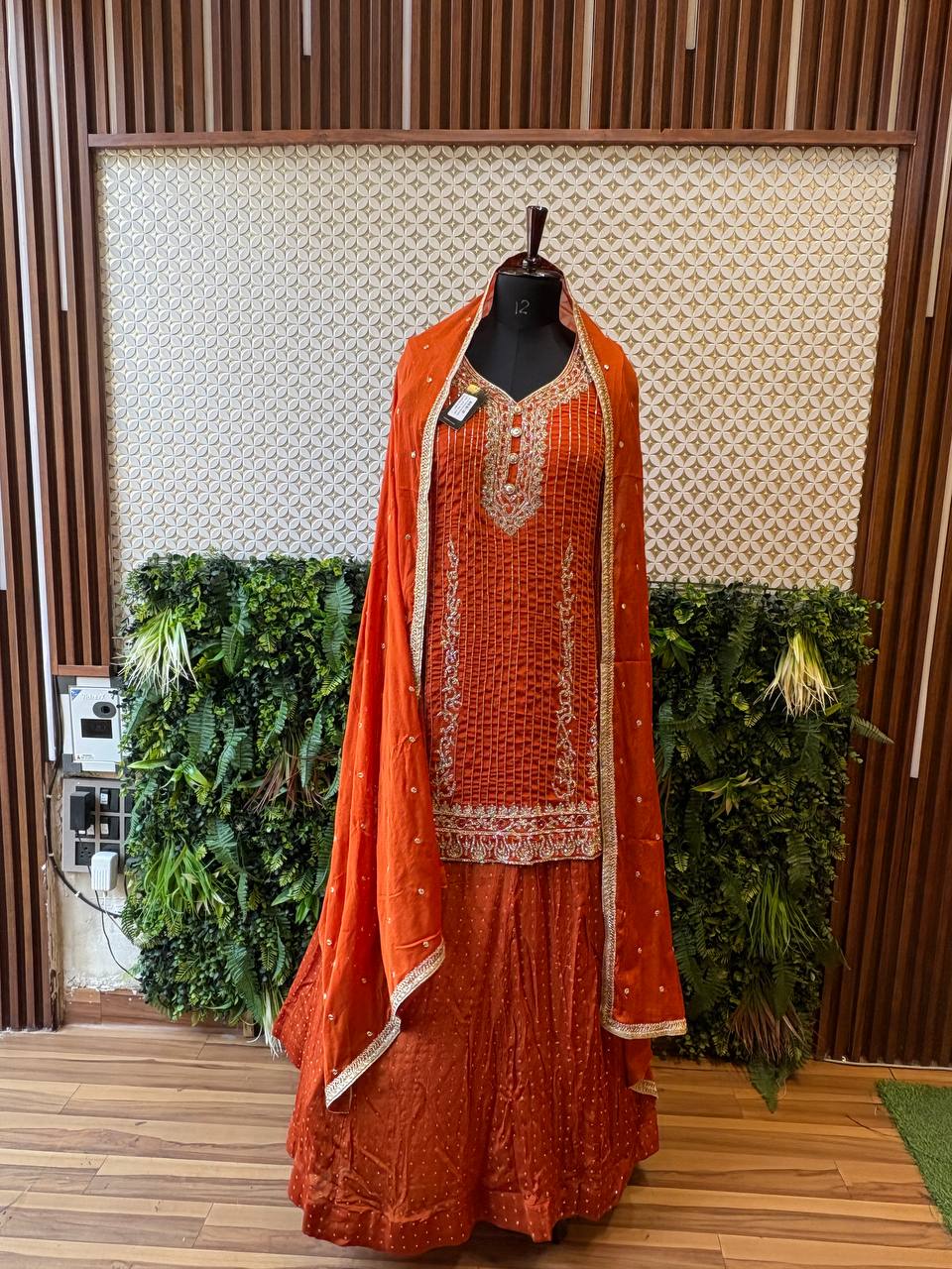 Regal Rust Zardozi Embroidered Kurta Set by Lable Rosaya