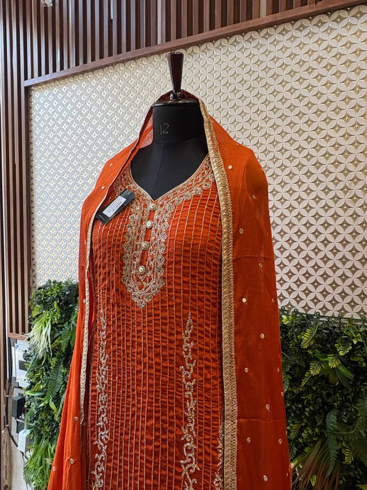 Regal Rust Zardozi Embroidered Kurta Set by Lable Rosaya