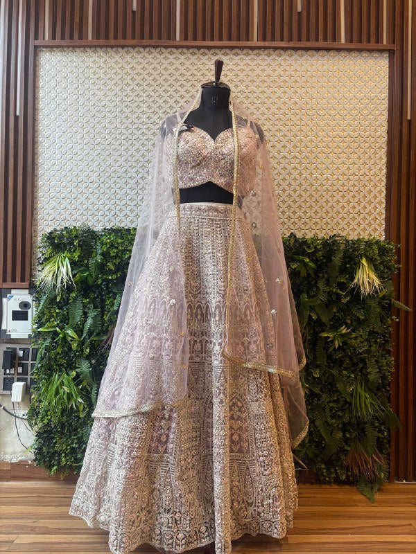 Lilac Pearl & Threadwork Bridal Lehenga by Lable Rosaya