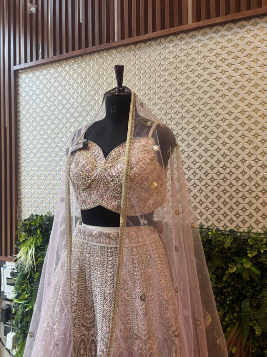 Lilac Pearl & Threadwork Bridal Lehenga by Lable Rosaya