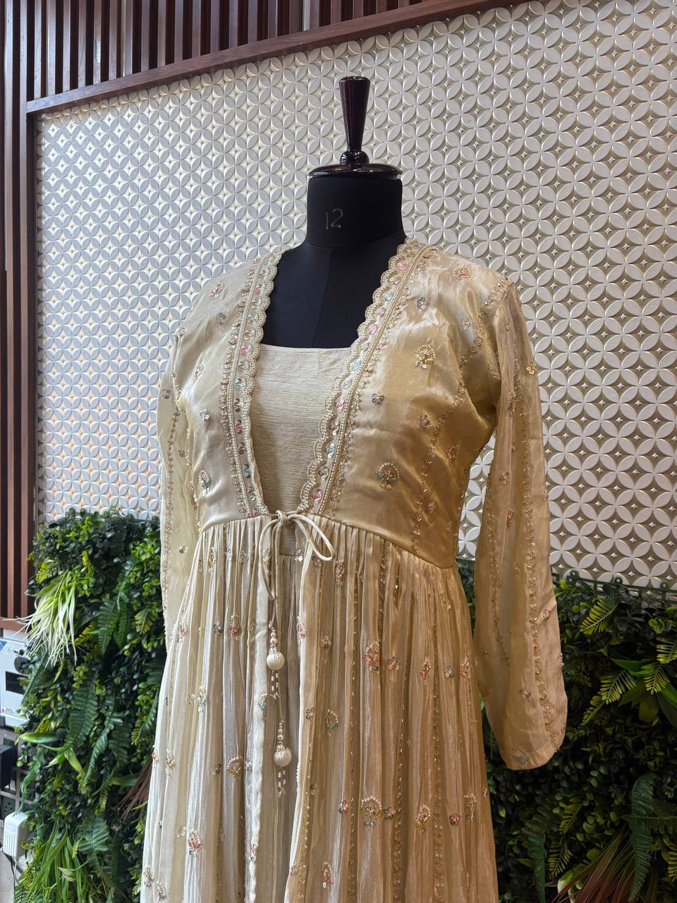 Ethereal Ivory Anarkali Gown with Pastel Floral Jacke