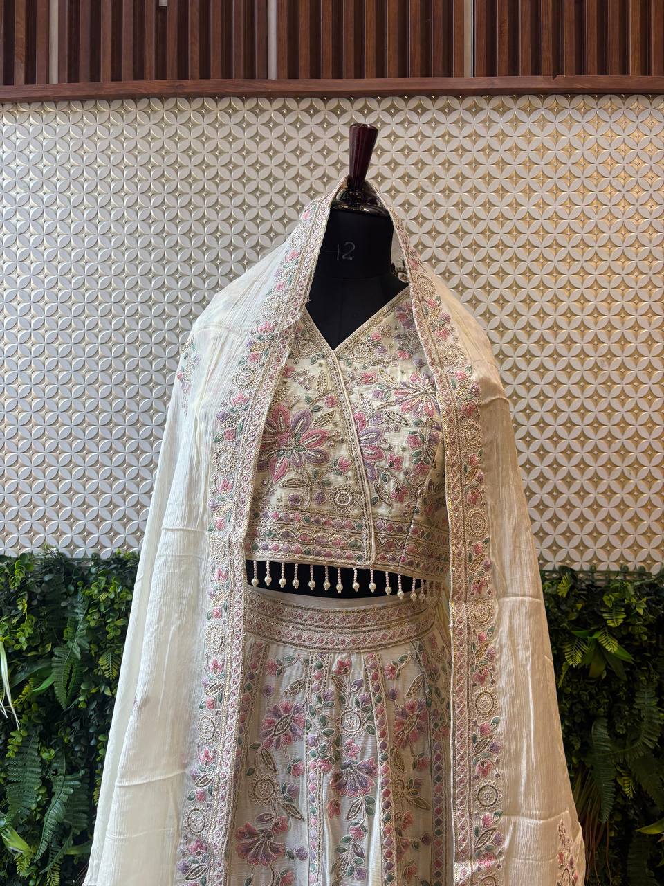 Ivory Floral Resham Embroidered Lehenga Set