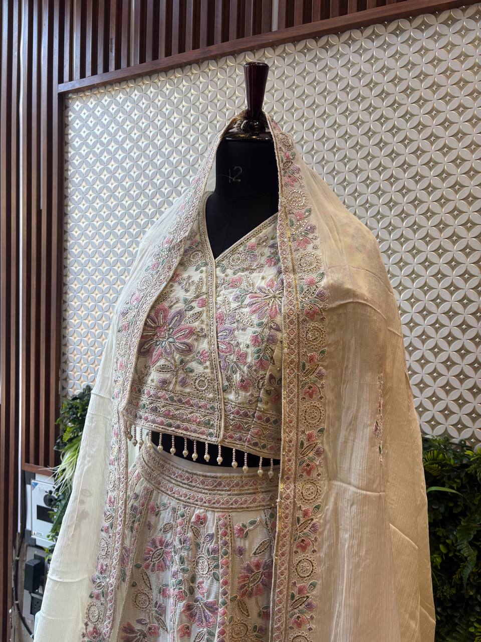 Ivory Floral Resham Embroidered Lehenga Set