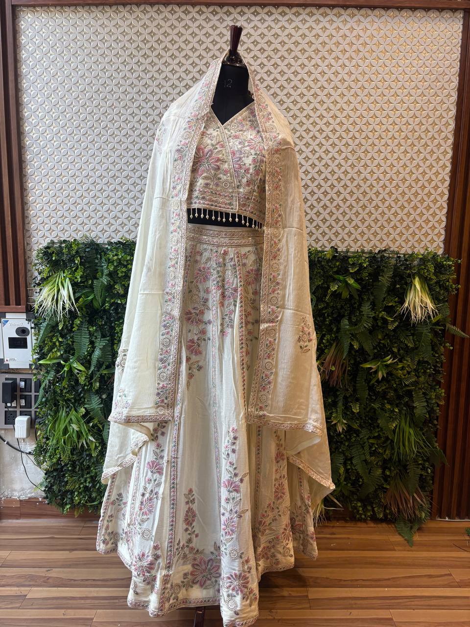 Ivory Floral Resham Embroidered Lehenga Set