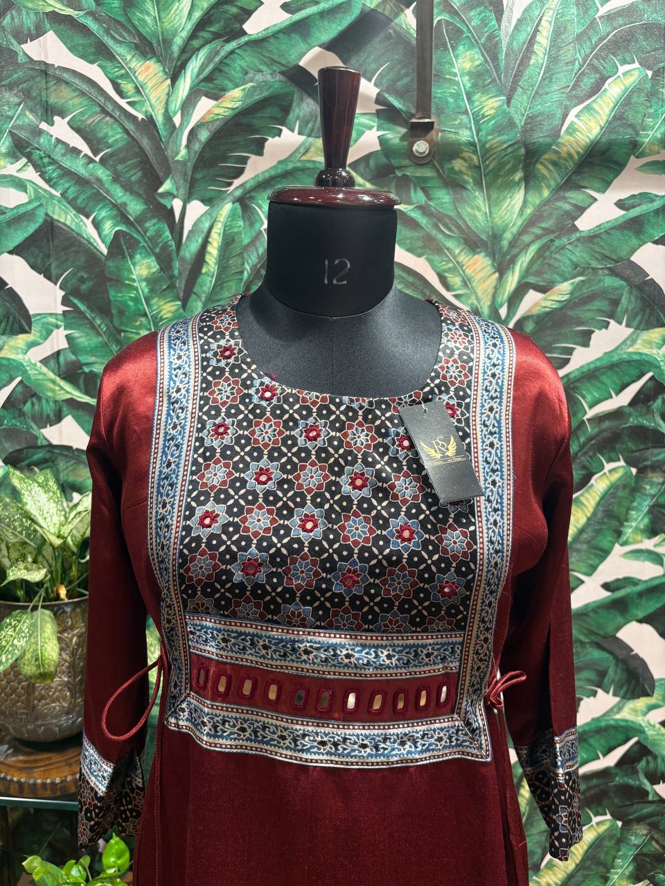 Rosaya Maroon Dori Tie-Up Mashru Kurti