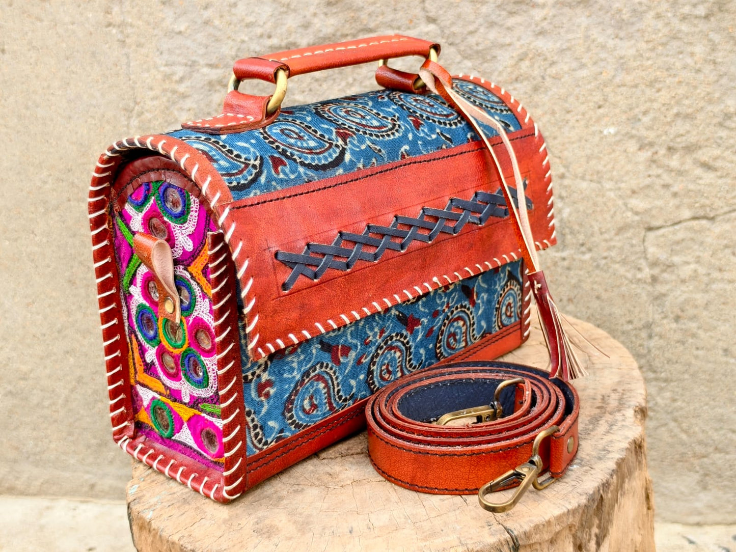 Rosaya Kutch Handcrafted Leather Sling Bag