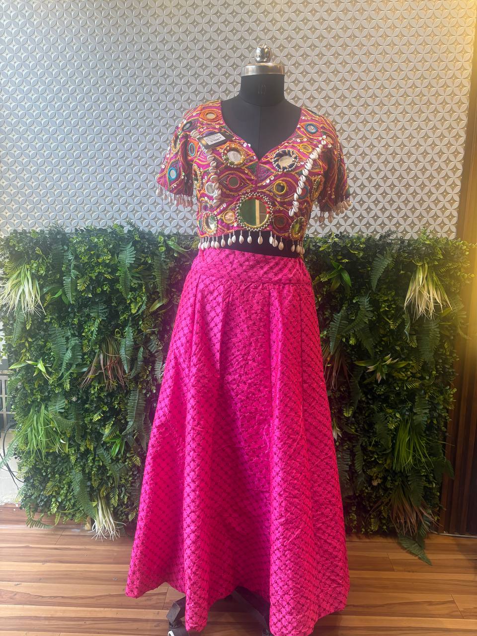 Mirror Work Chaniya Choli Lehenga – Hot Pink & Multicolor Embroidery