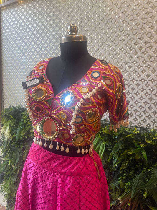 Mirror Work Chaniya Choli Lehenga – Hot Pink & Multicolor Embroidery
