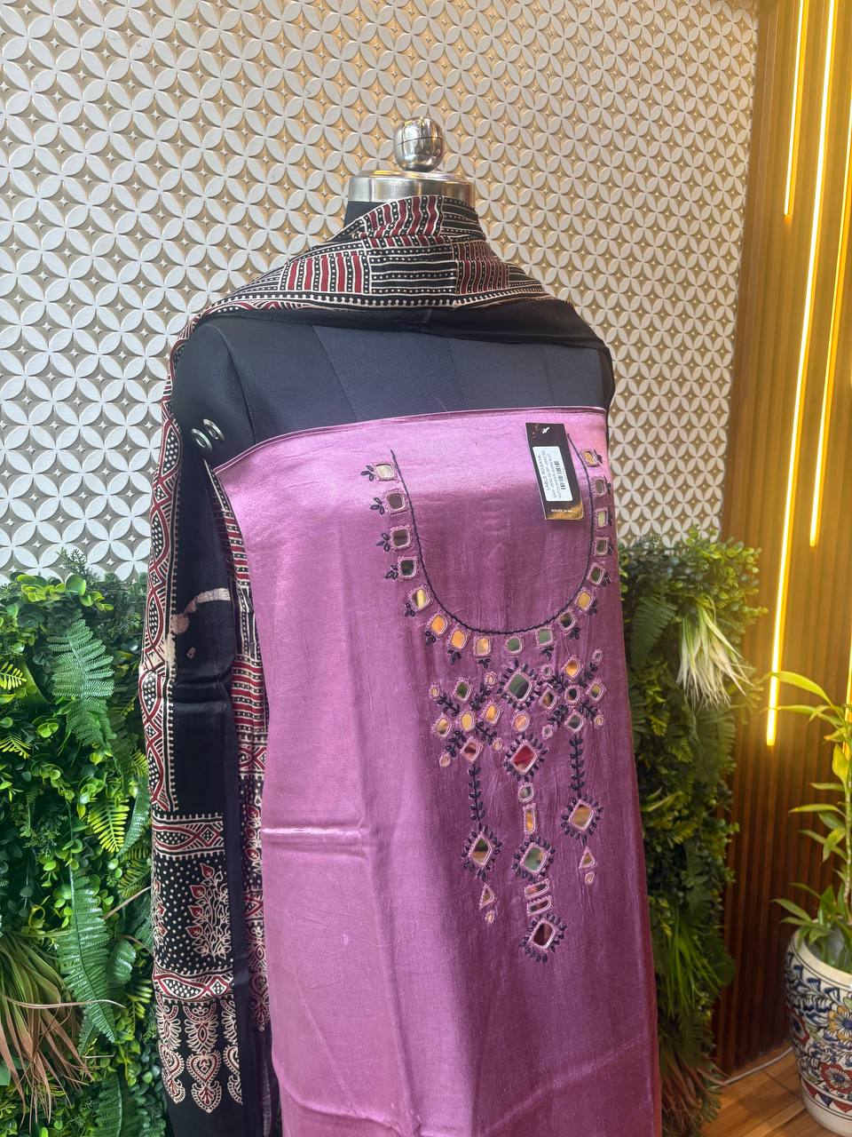 Gulbaag – Wine Kutch Mirror Work 3-Piece Suit Set