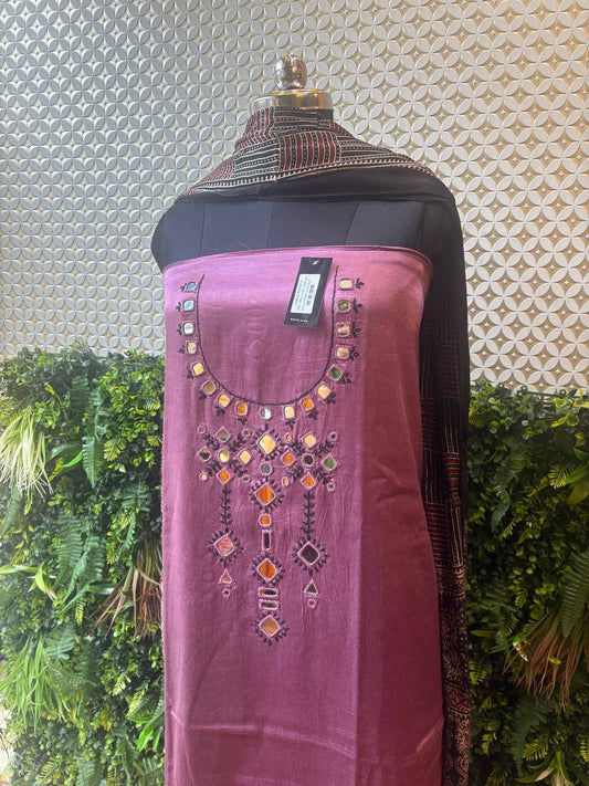 Gulbaag – Wine Kutch Mirror Work 3-Piece Suit Set