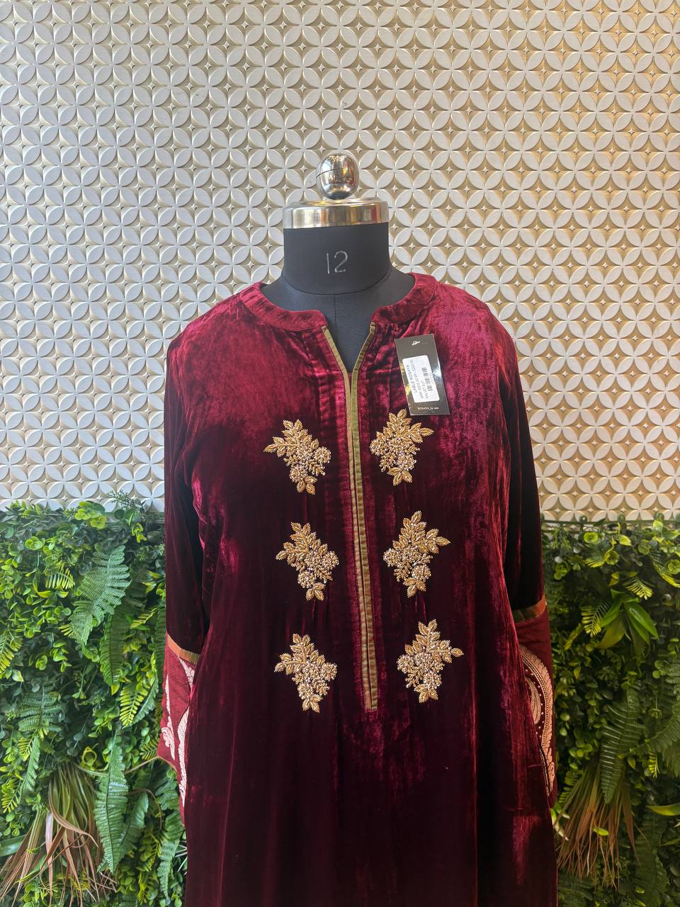 Maroon Velvet Suit Set with Zari Embroidery