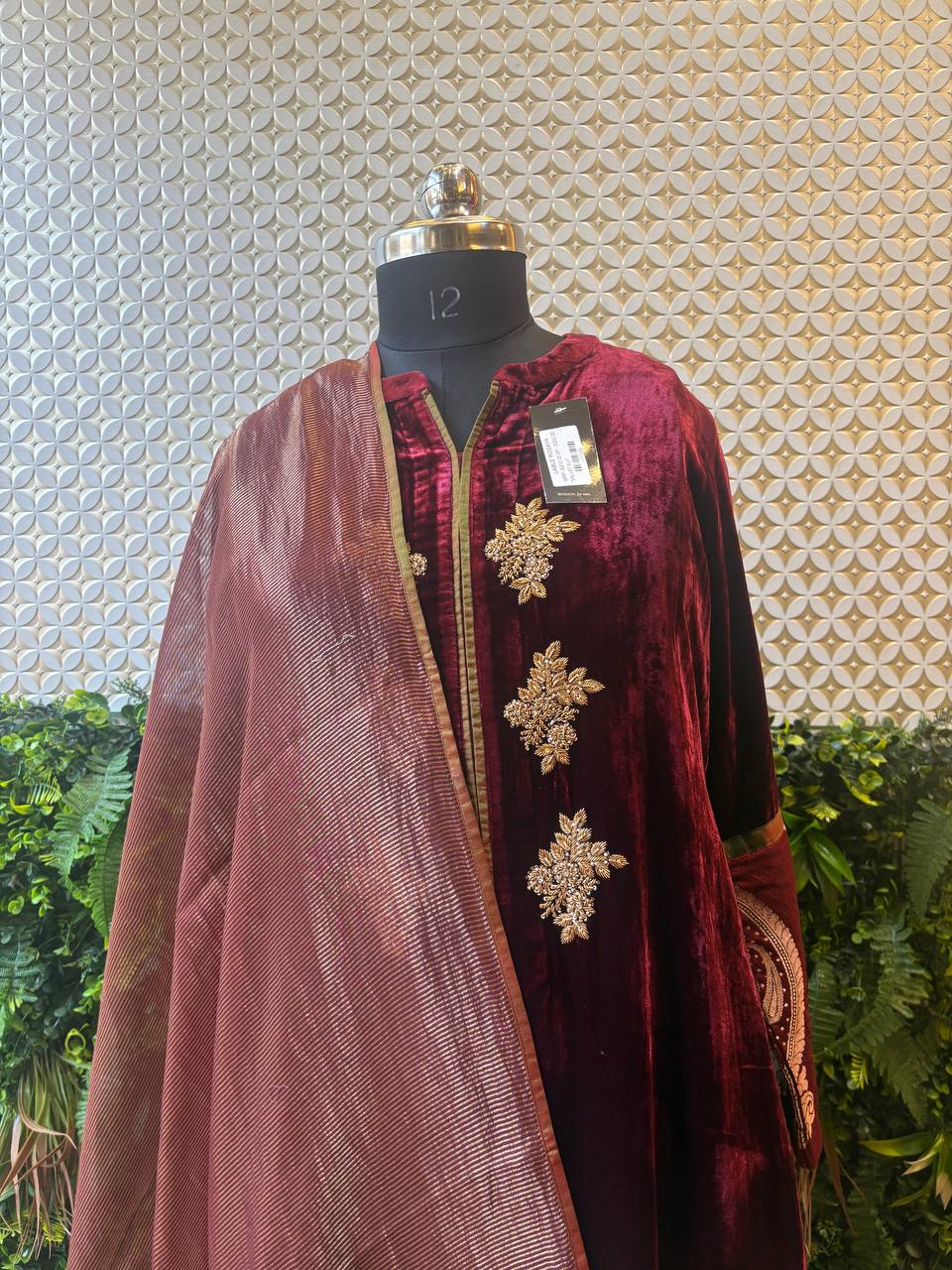 Maroon Velvet Suit Set with Zari Embroidery