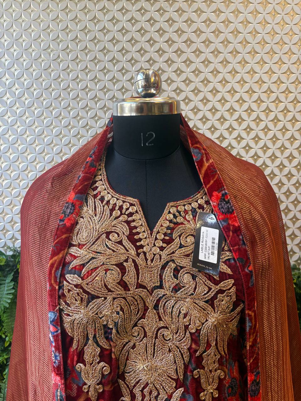 Regal Maroon Velvet Embroidered Suit – Royal Zari Work Ensemble